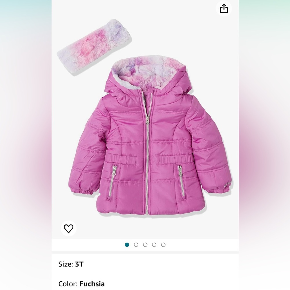 London Fog Fuchsia 3T Hooded Puffer Jacket with Matching Headband